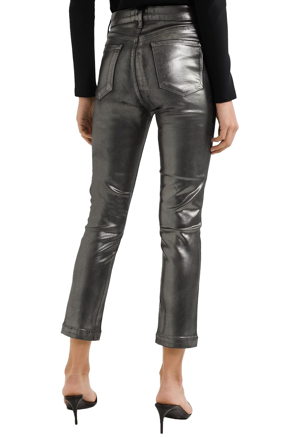 J BRAND Ruby hoch sitzende Cropped Jeans mit schmalem Bein und Metallic-Beschichtung