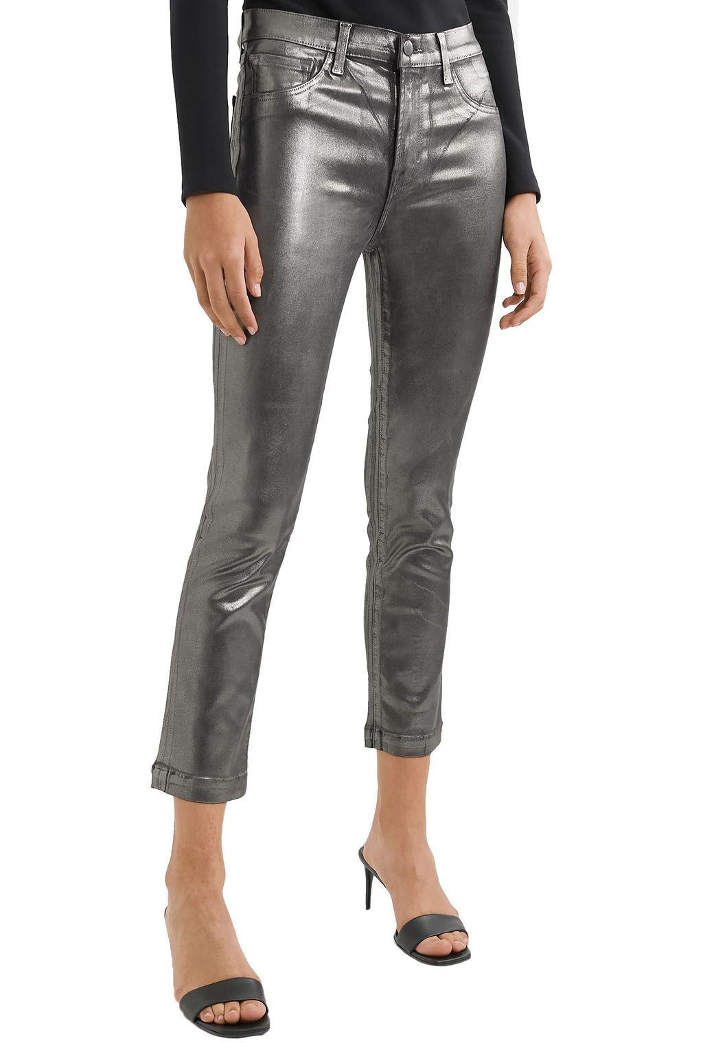 J BRAND Ruby hoch sitzende Cropped Jeans mit schmalem Bein und Metallic-Beschichtung