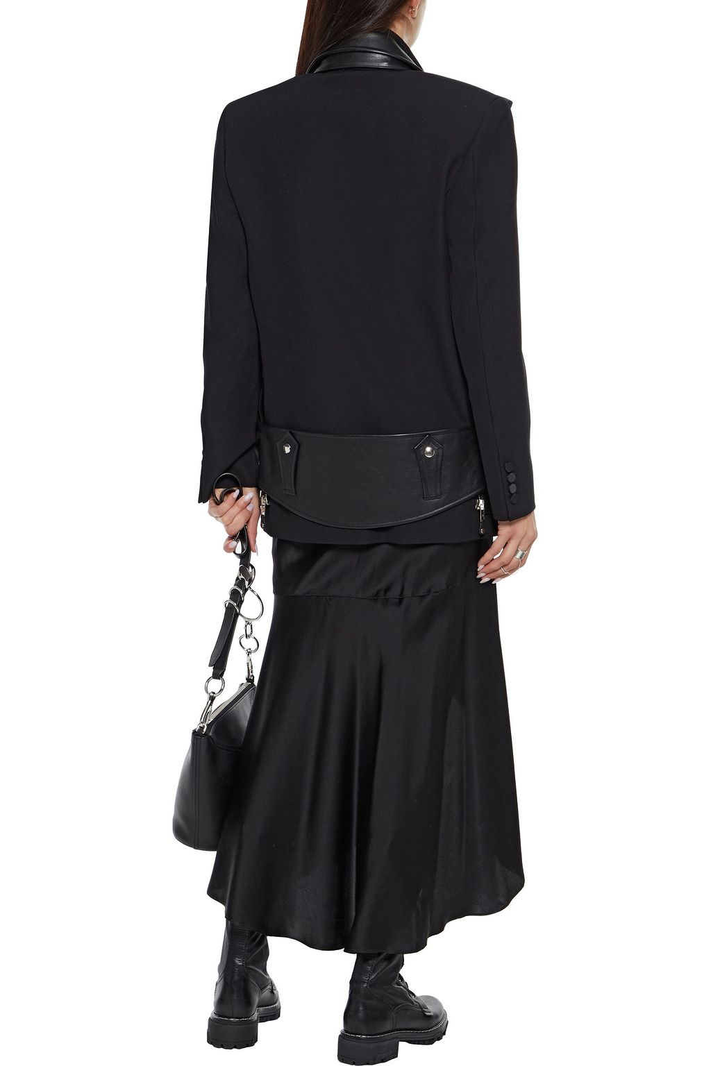 ALEXANDER WANG Hybrid wool-crepe and leather biker jacket
