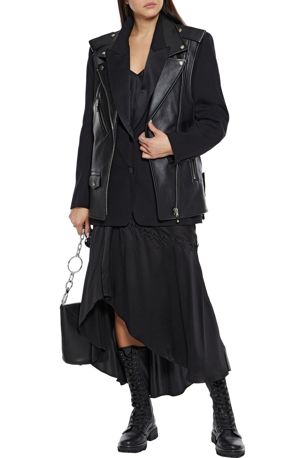 ALEXANDER WANG Hybrid wool-crepe and leather biker jacket