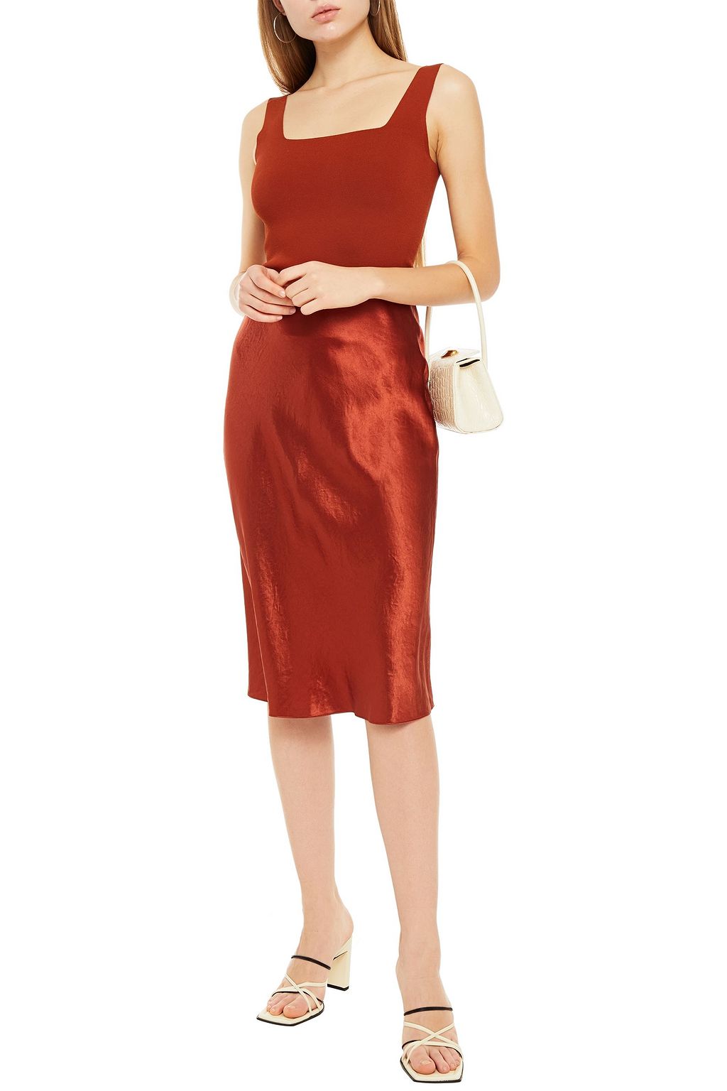 VINCE. Crinkled satin skirt