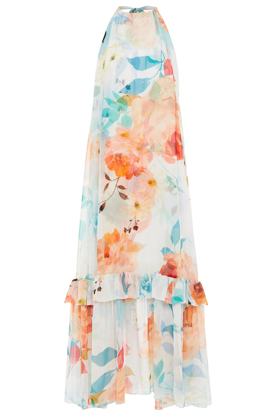 Charo Ruiz Ibiza Woman Floral-print Georgette Halterneck Maxi Dress Orange Size L