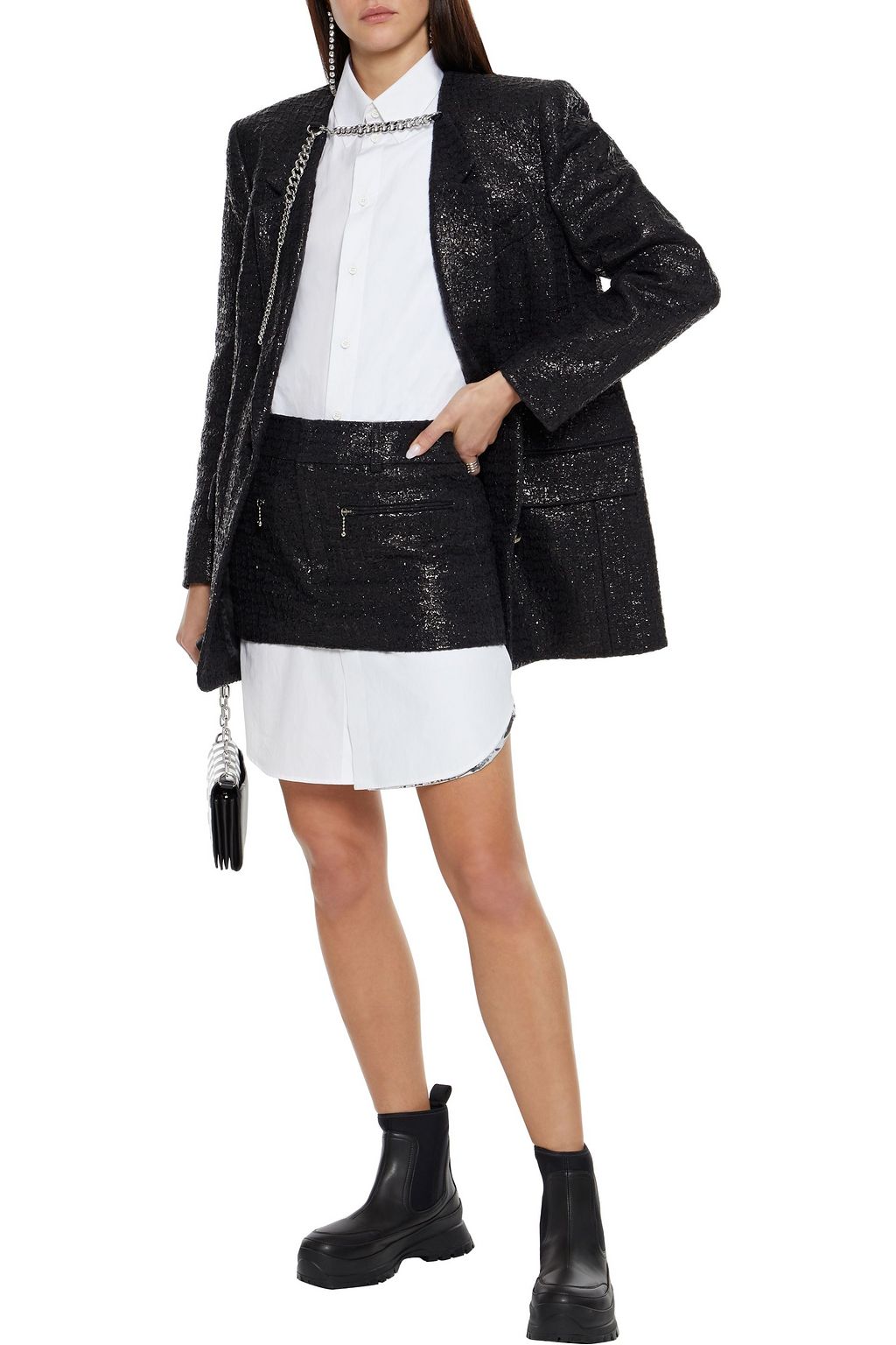 ALEXANDER WANG Coated cotton-blend bouclé mini skirt