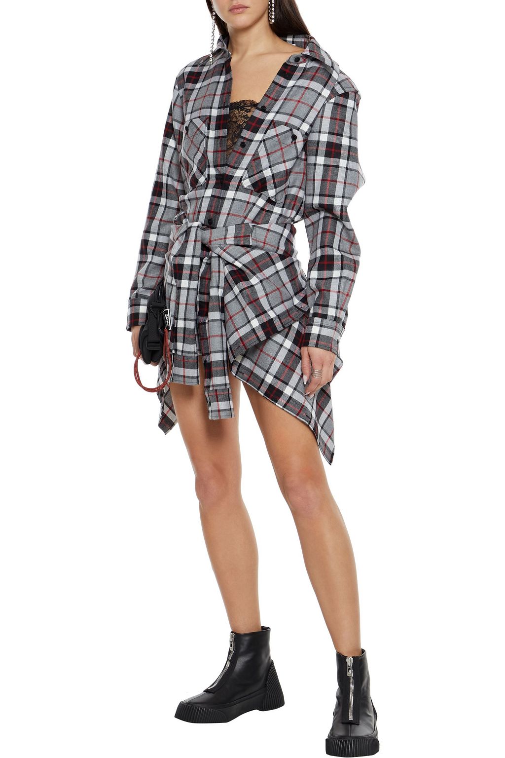 ALEXANDER WANG Tie-front checked wool mini dress