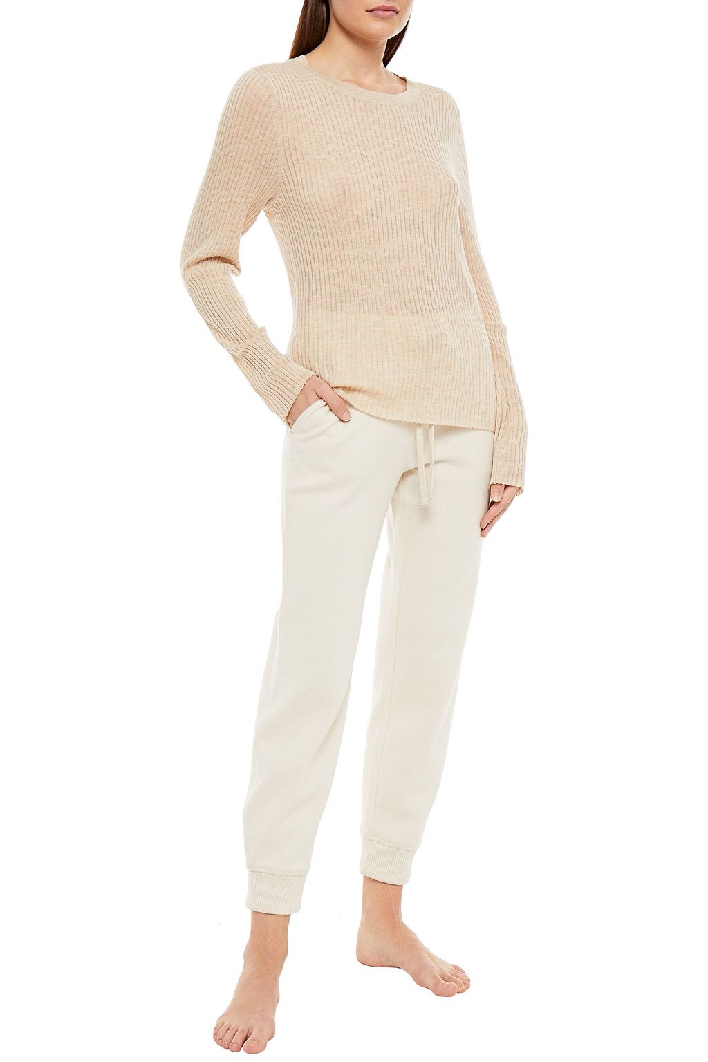 SKIN Ribbed wool-blend pajama top