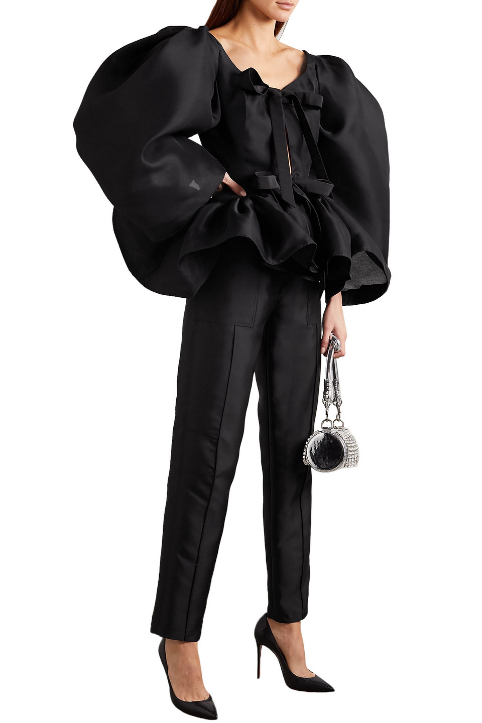 Christopher John Rogers Silk And Wool-blend Faille Straight-leg Cargo Trousers In Black