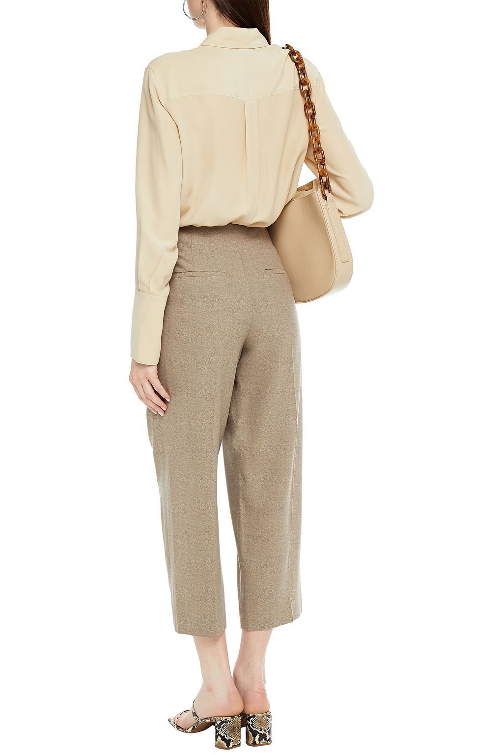 VINCE. Cropped wool-blend crepe straight-leg pants