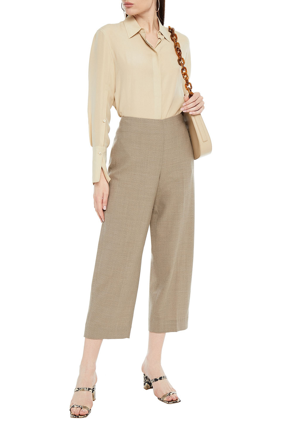Vince Cropped Wool-blend Crepe Straight-leg Trousers In Brown