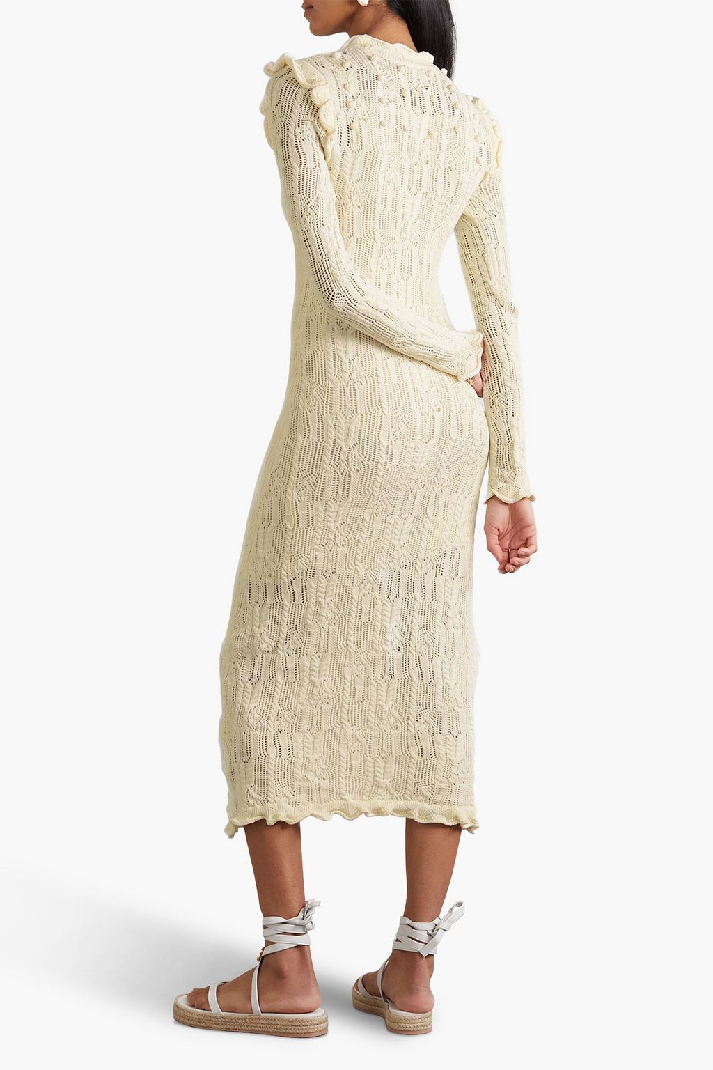 ULLA JOHNSON かぎ針編みコットン混 ミディワンピース ラッフル付き