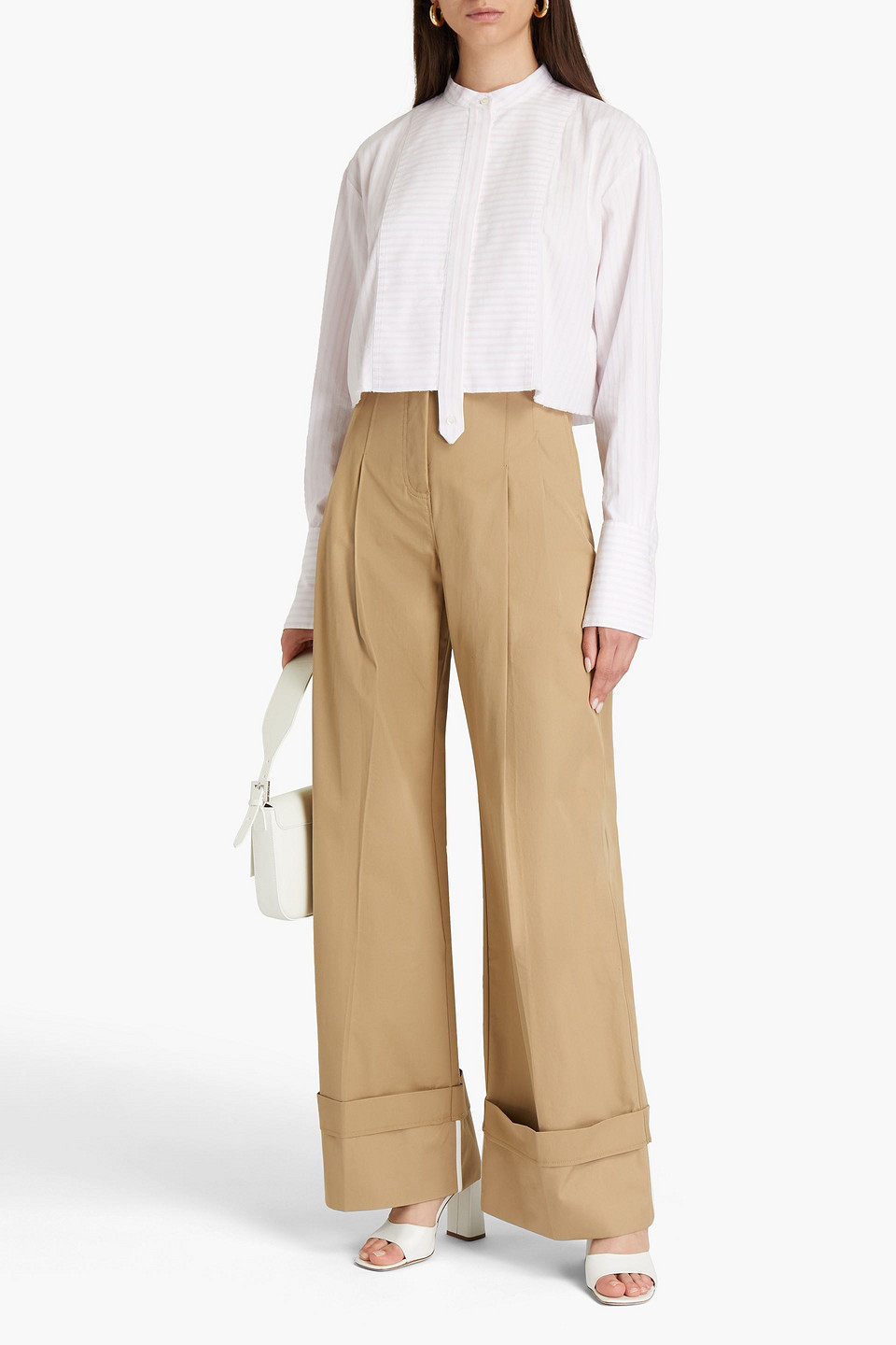 Victoria Beckham Pleated Cotton-gabardine Flared Jeans