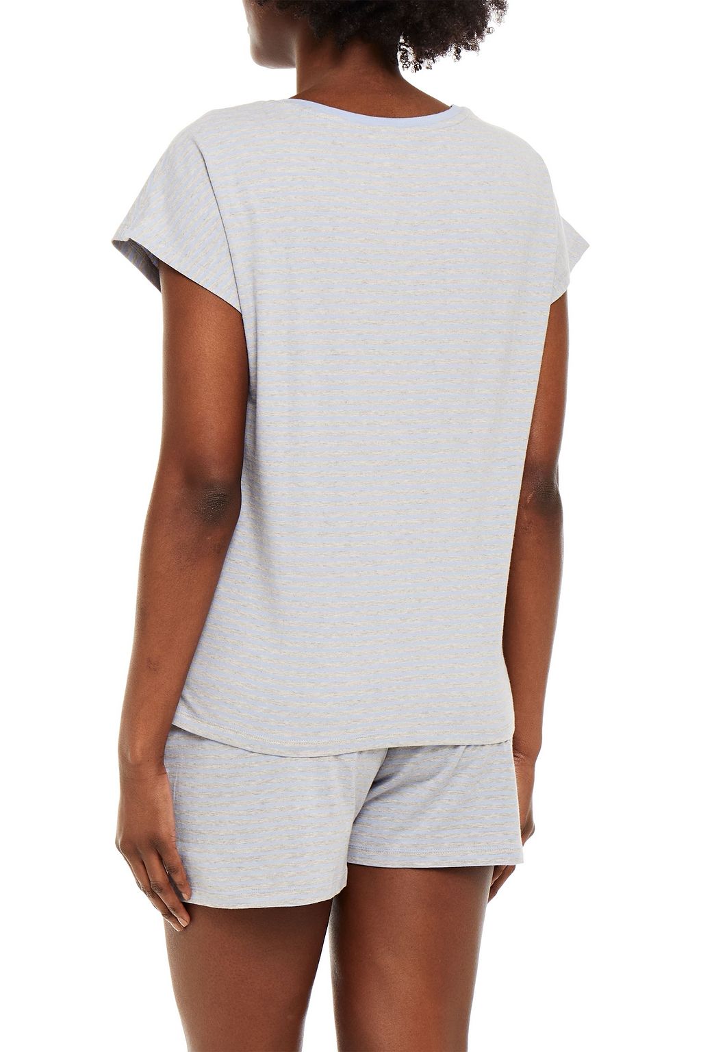 NATURAL SKIN Striped organic cotton-blend jersey pajama shorts