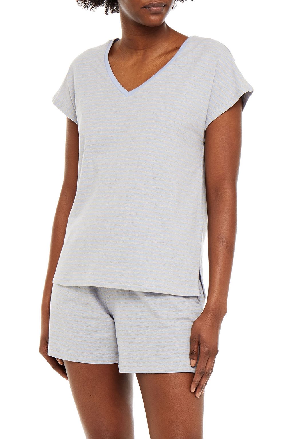NATURAL SKIN Striped organic cotton-blend jersey pajama shorts