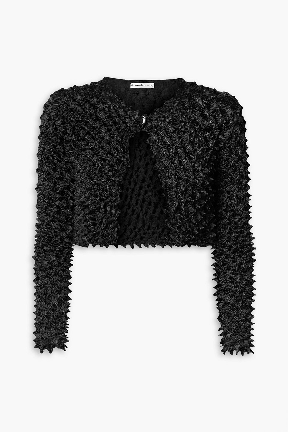 alexander wang - cropped satin-cloqué cardigan - black - s