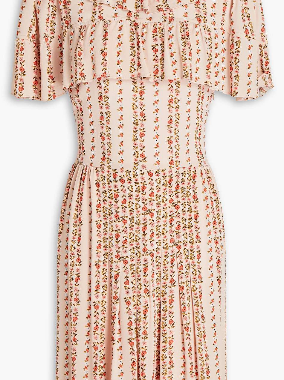 ruffled floral-print crepe mini dress