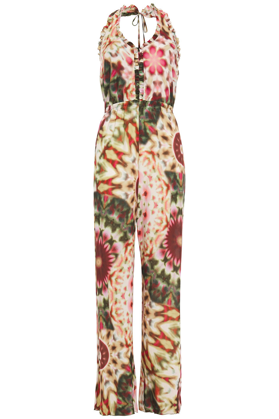 Charo Ruiz Ibiza Woman Ruffle-trimmed Printed Cotton Halterneck Jumpsuit Army Green Size S