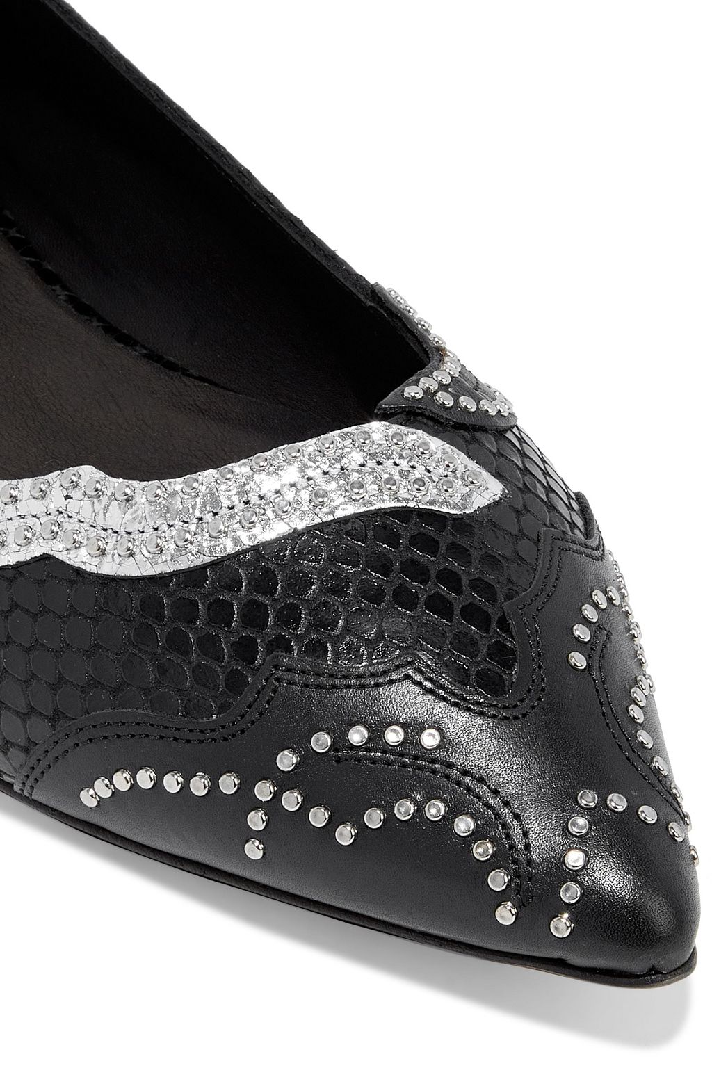 ISABEL MARANT Lerika appliquéd snake-effect and smooth leather point-toe flats