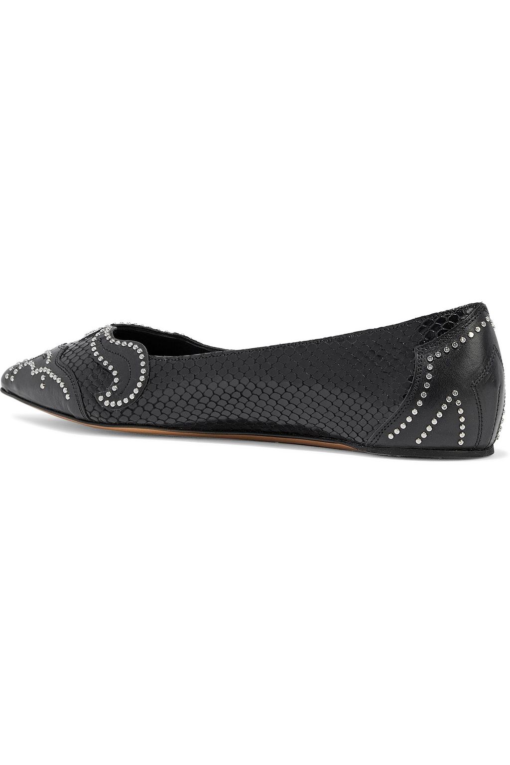 ISABEL MARANT Lerika appliquéd snake-effect and smooth leather point-toe flats