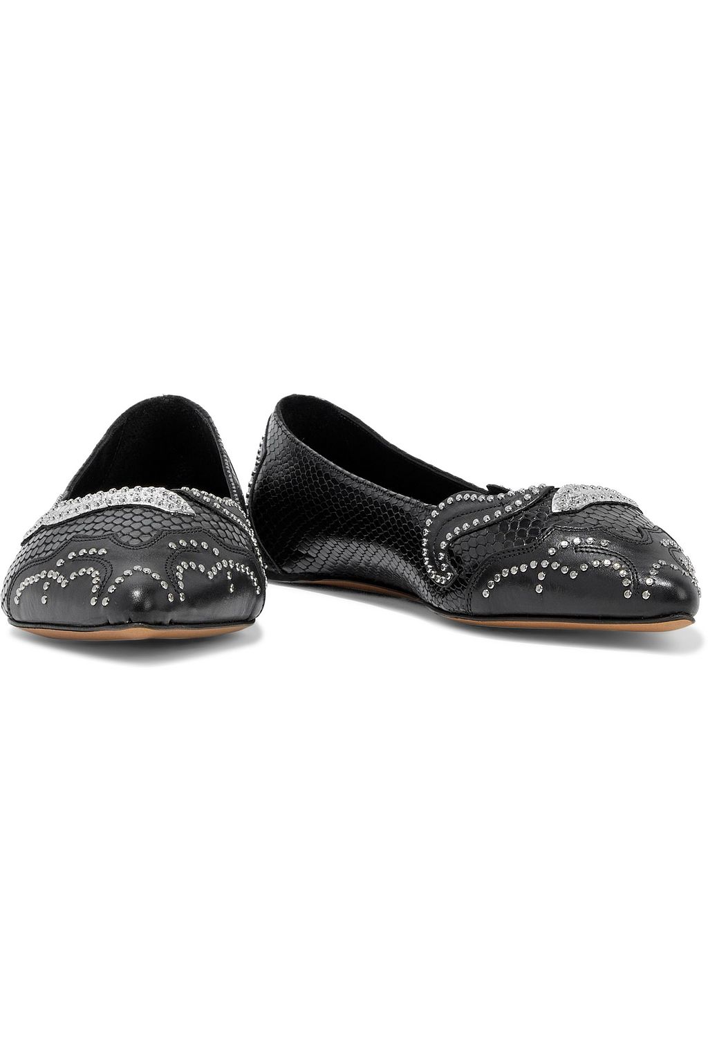 ISABEL MARANT Lerika appliquéd snake-effect and smooth leather point-toe flats