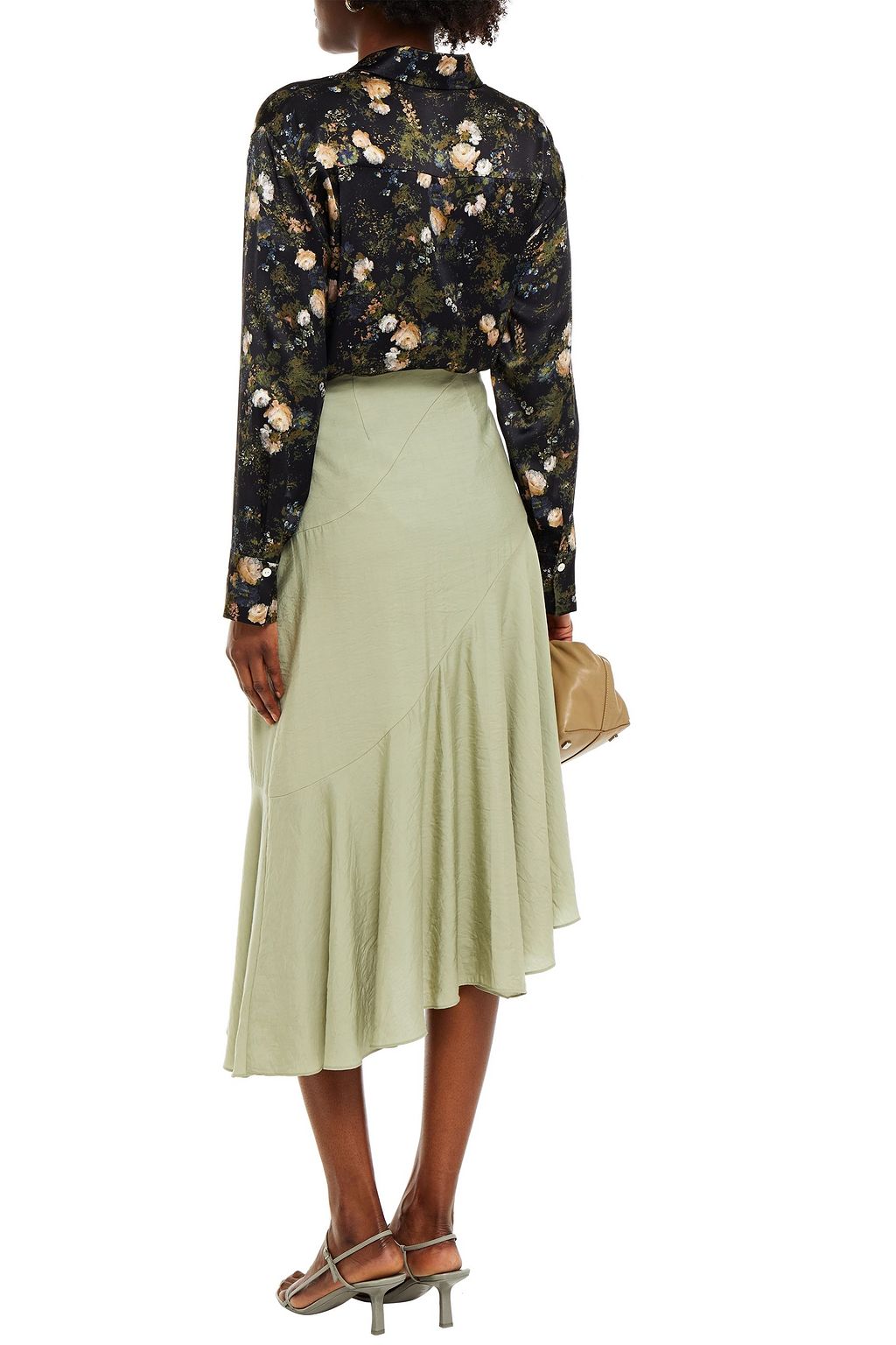 VINCE. Floral-print silk-satin shirt