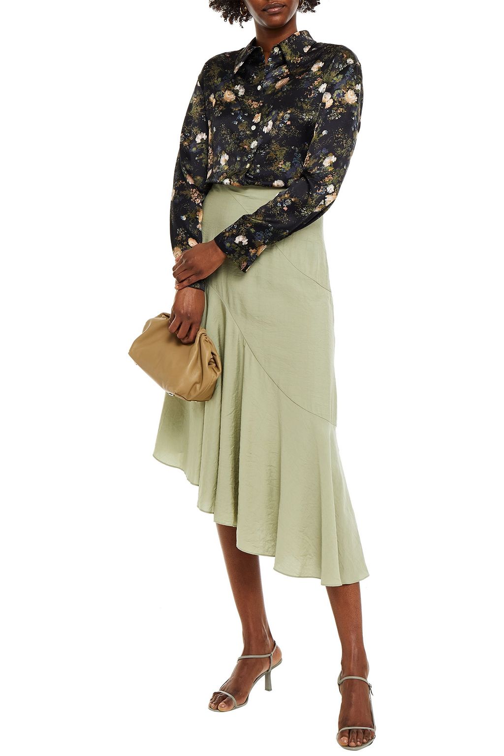 VINCE. Floral-print silk-satin shirt