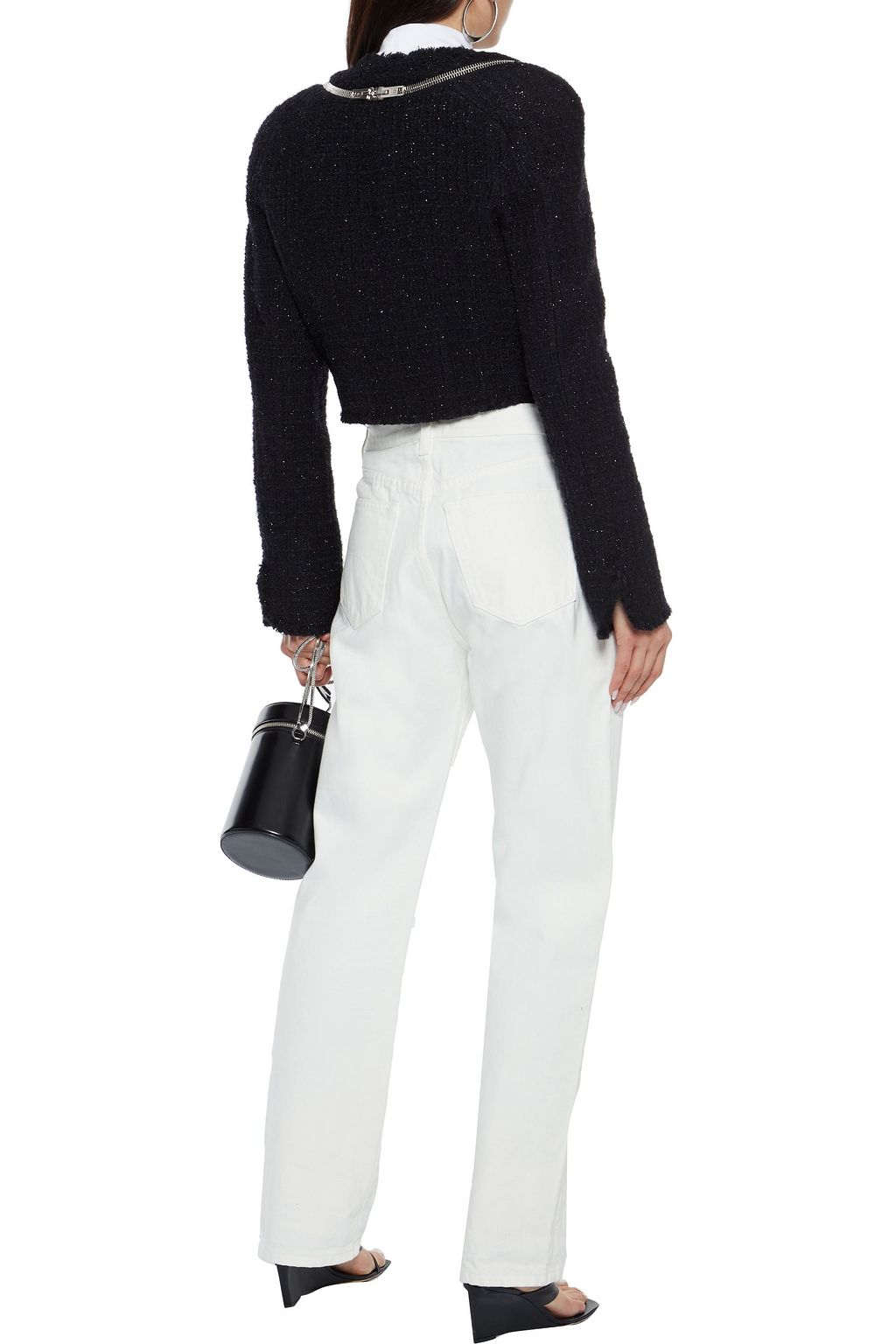 ALEXANDER WANG Cropped zip-detailed metallic bouclé-tweed jacket