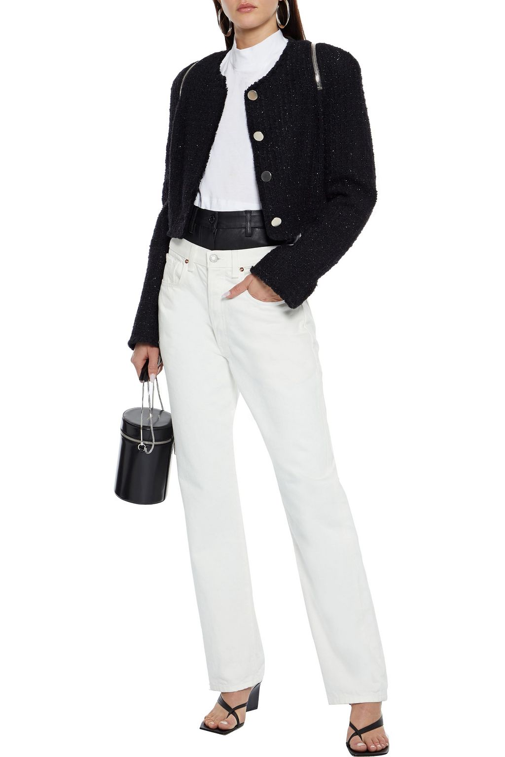 ALEXANDER WANG Cropped zip-detailed metallic bouclé-tweed jacket