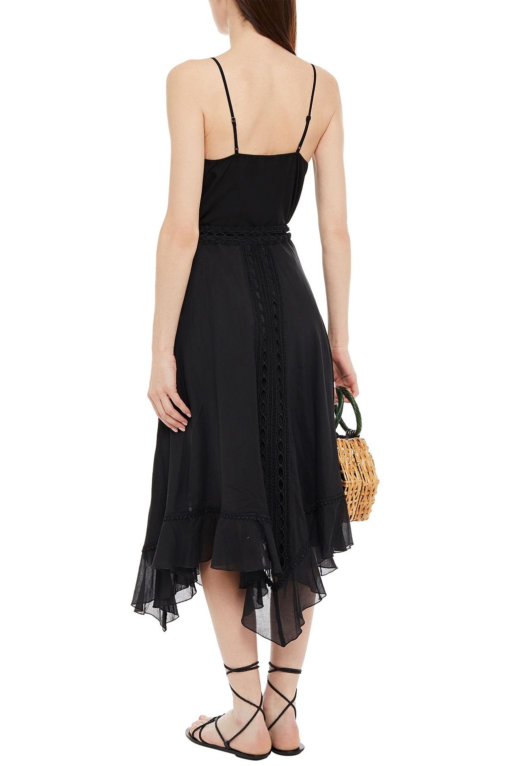 CHARO RUIZ IBIZA Crocheted lace-trimmed cotton-blend voile midi skirt