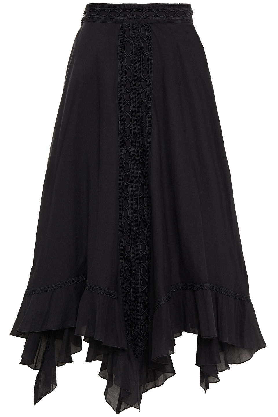 Charo Ruiz Ibiza Woman Crocheted Lace-trimmed Cotton-blend Voile Midi Skirt Black Size XS
