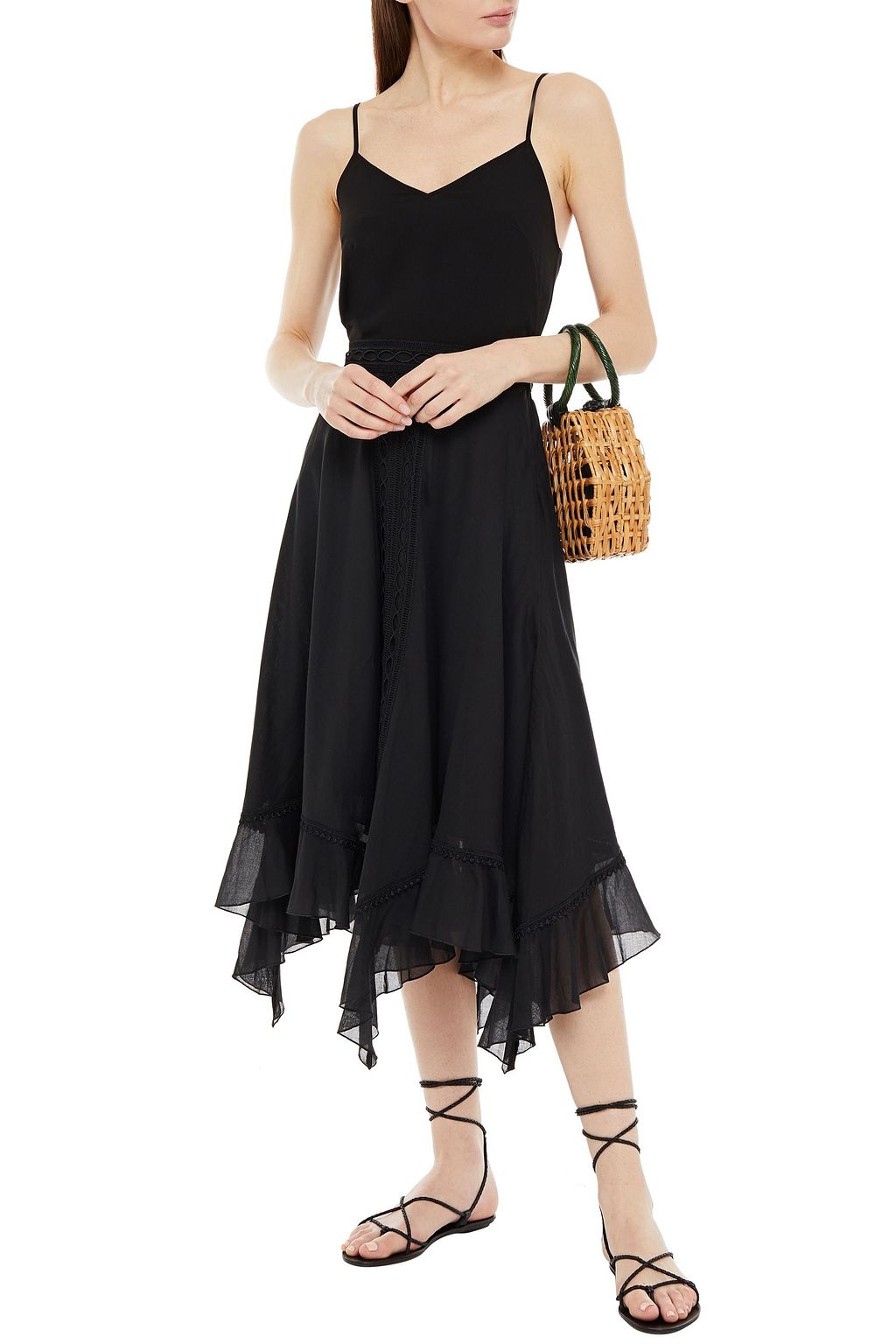 CHARO RUIZ IBIZA Crocheted lace-trimmed cotton-blend voile midi skirt