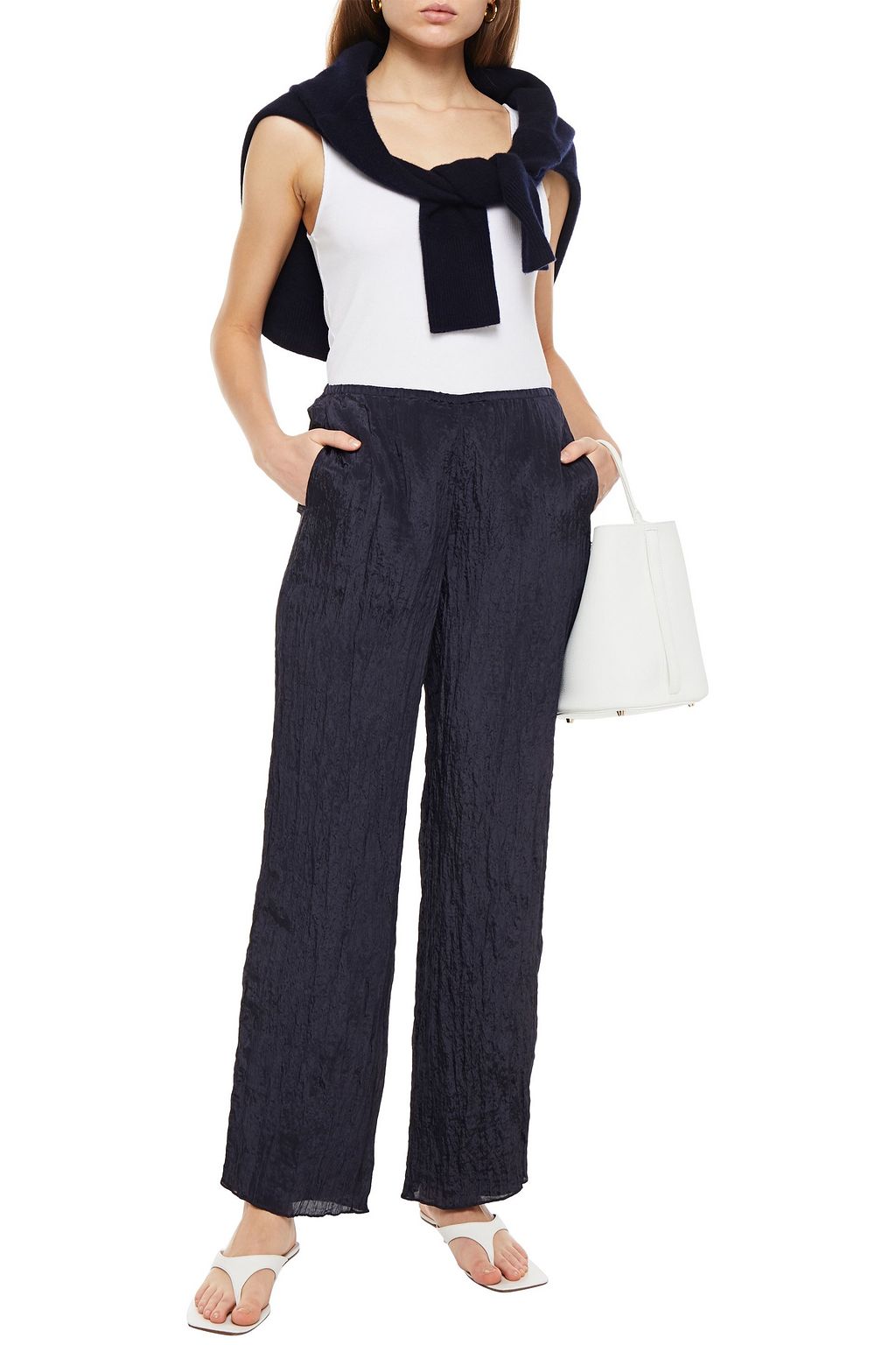 VINCE. Crinkled satin wide-leg pants