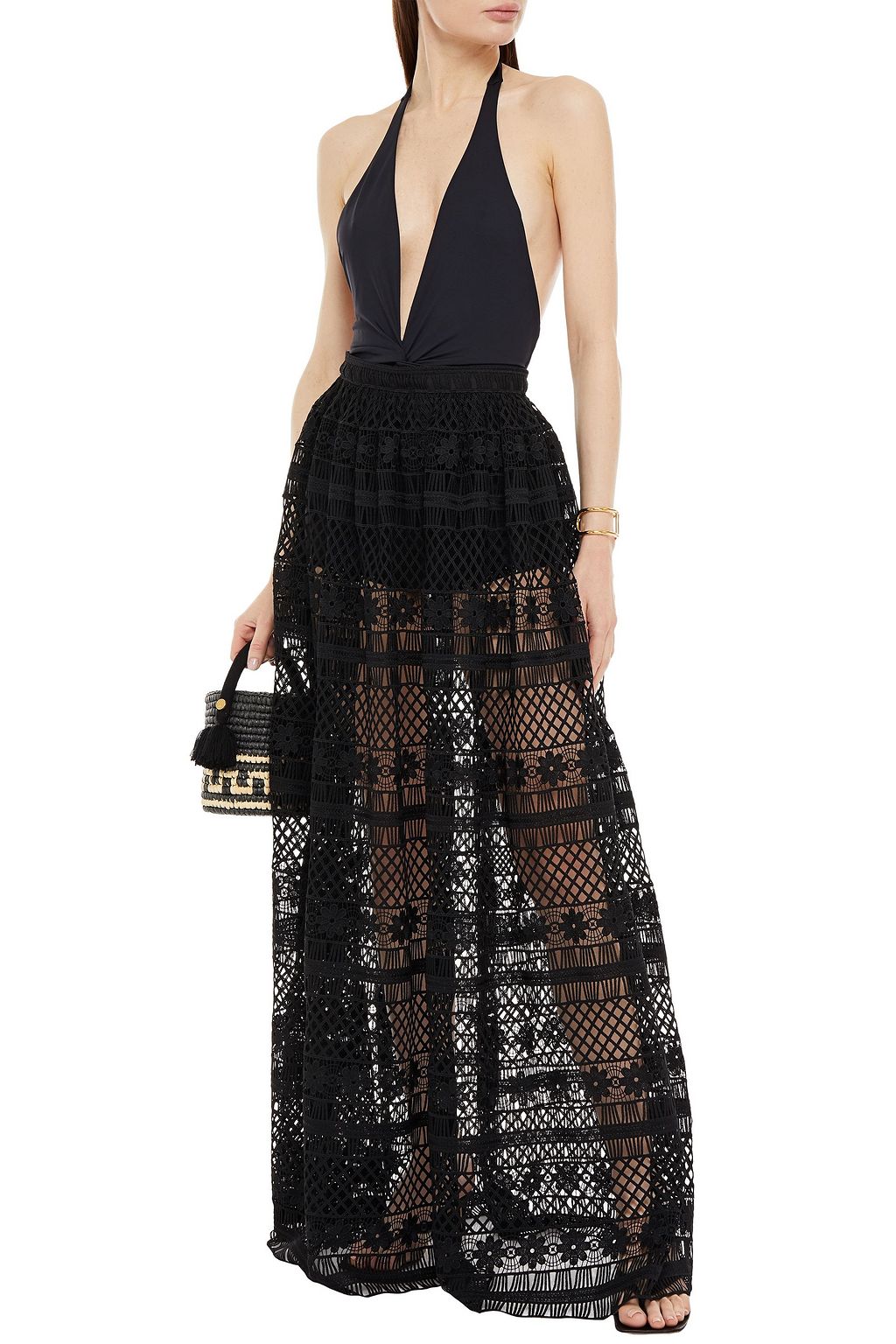 CHARO RUIZ IBIZA Gathered crocheted-lace maxi skirt