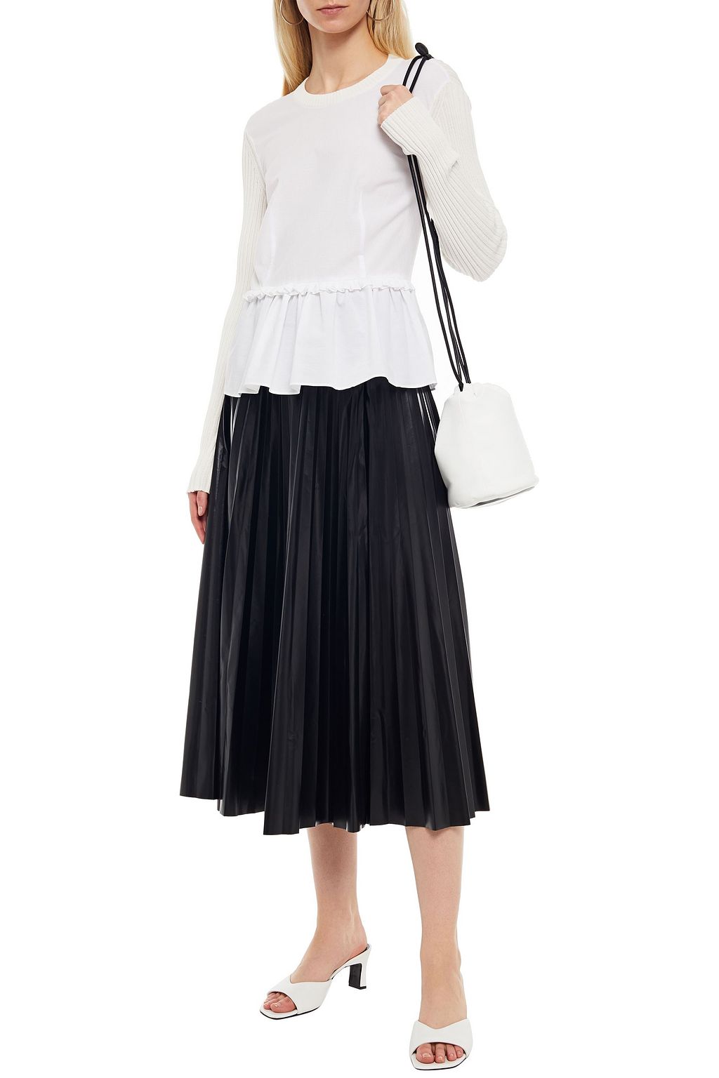 MM6 MAISON MARGIELA Ribbed knit-paneled cotton-poplin top