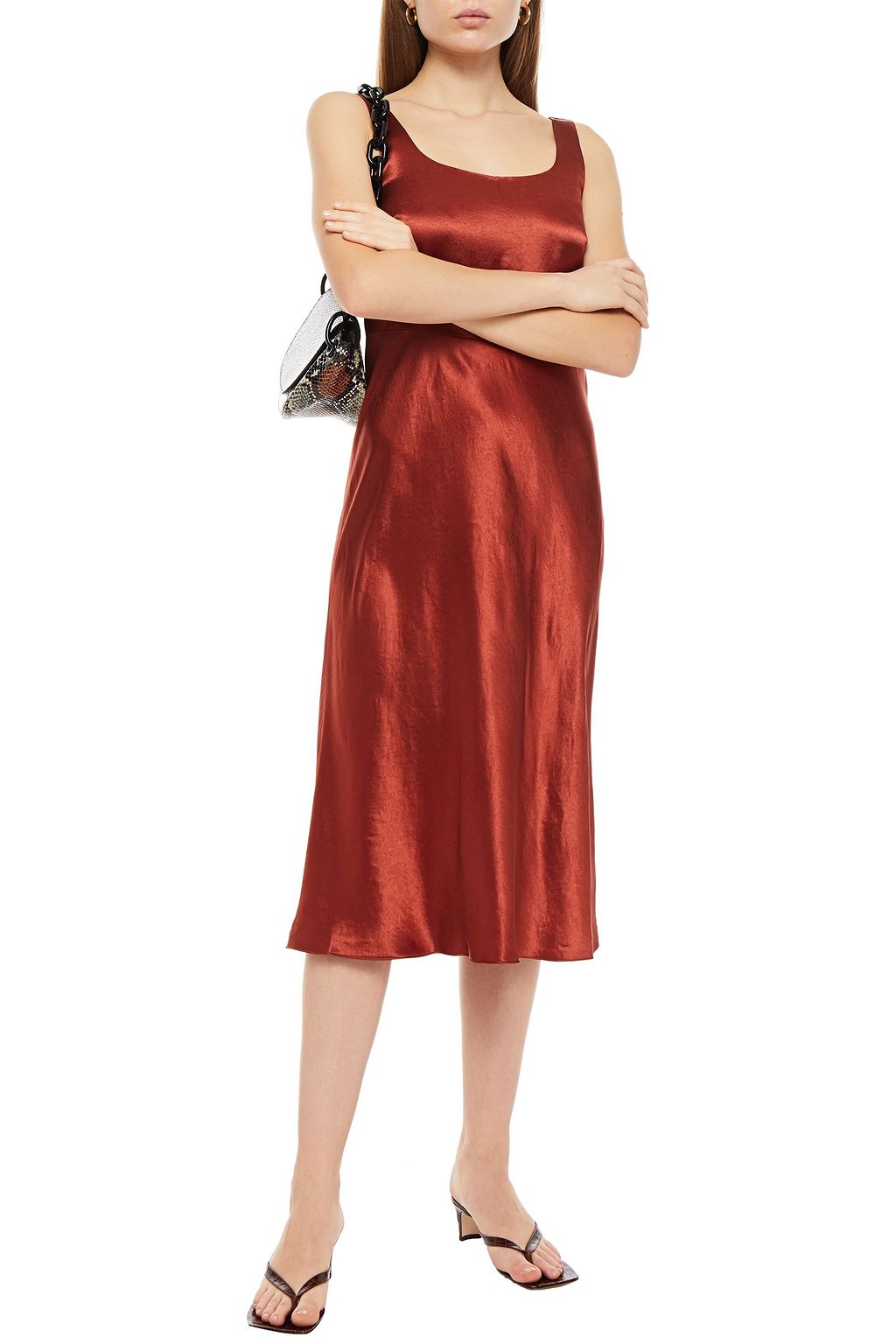 VINCE. Crinkled-satin midi dress