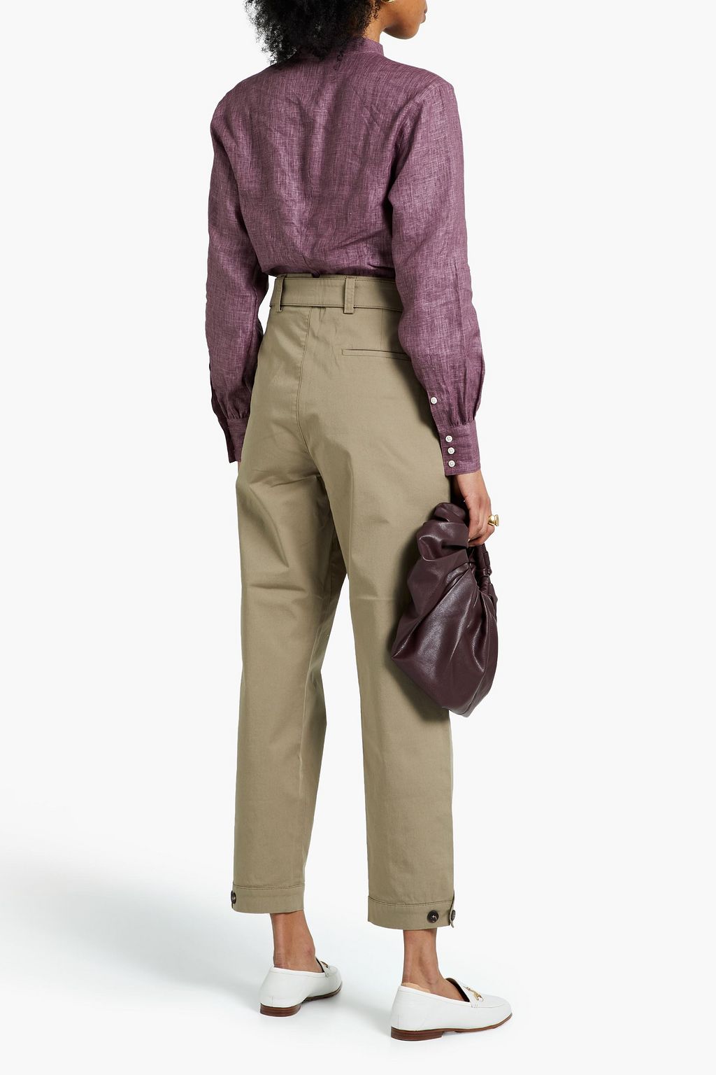PURDEY Cropped belted cotton-blend tapered pants