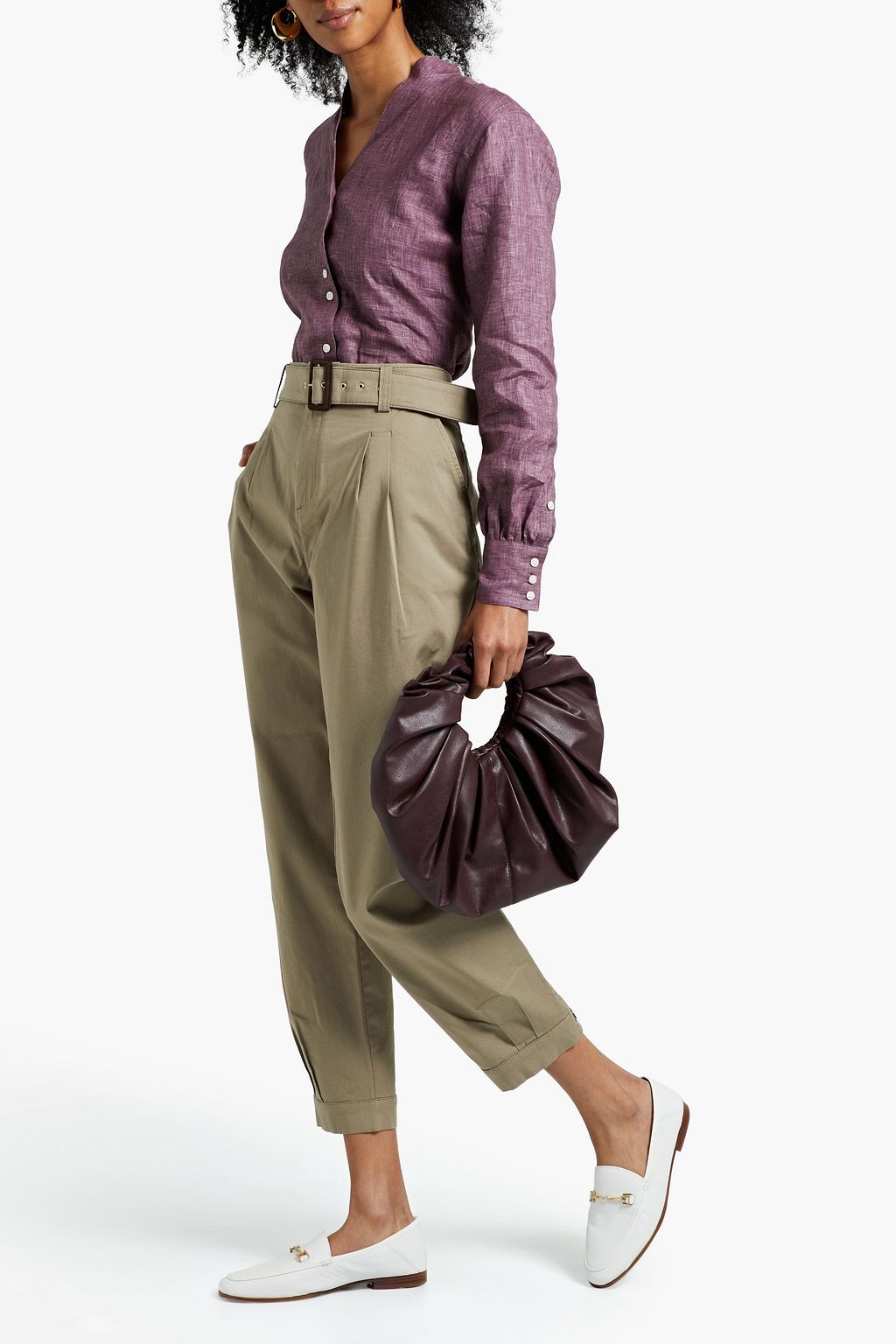 PURDEY Cropped belted cotton-blend tapered pants