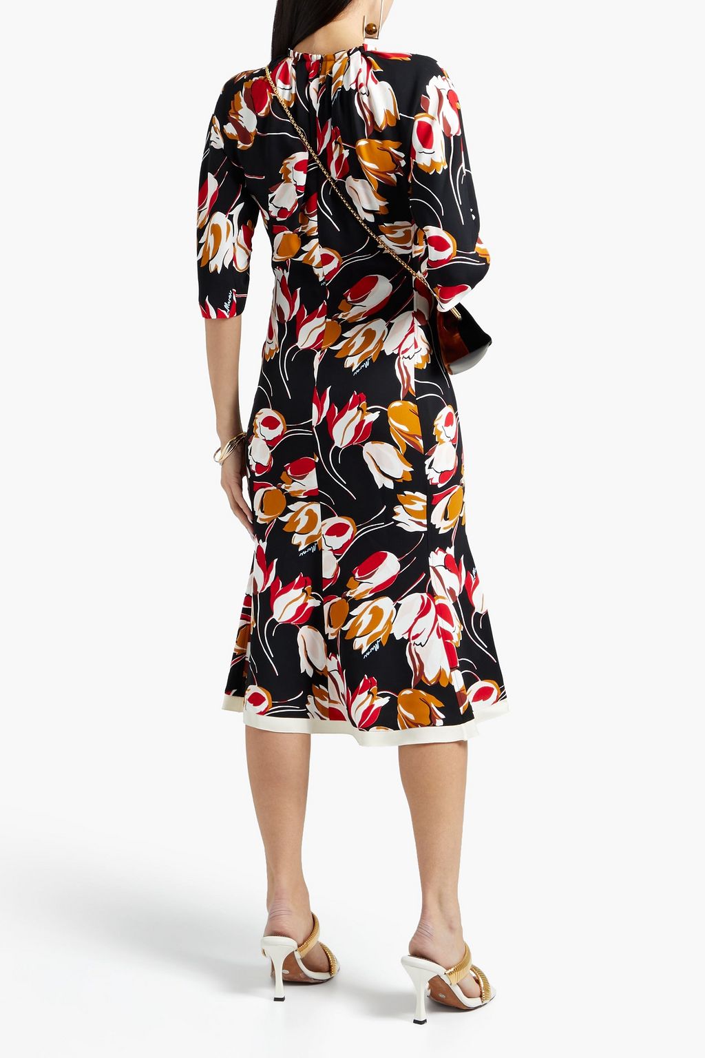 MARNI Fluted floral-print crepe dress