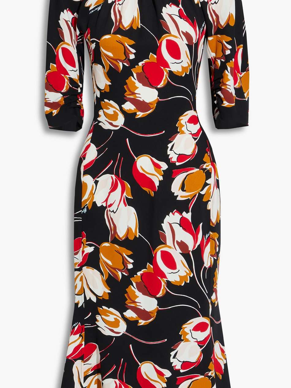 fluted floral-print crepe dress
