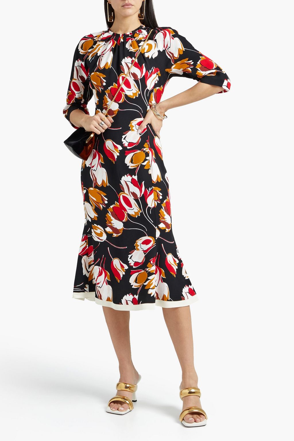 MARNI Fluted floral-print crepe dress