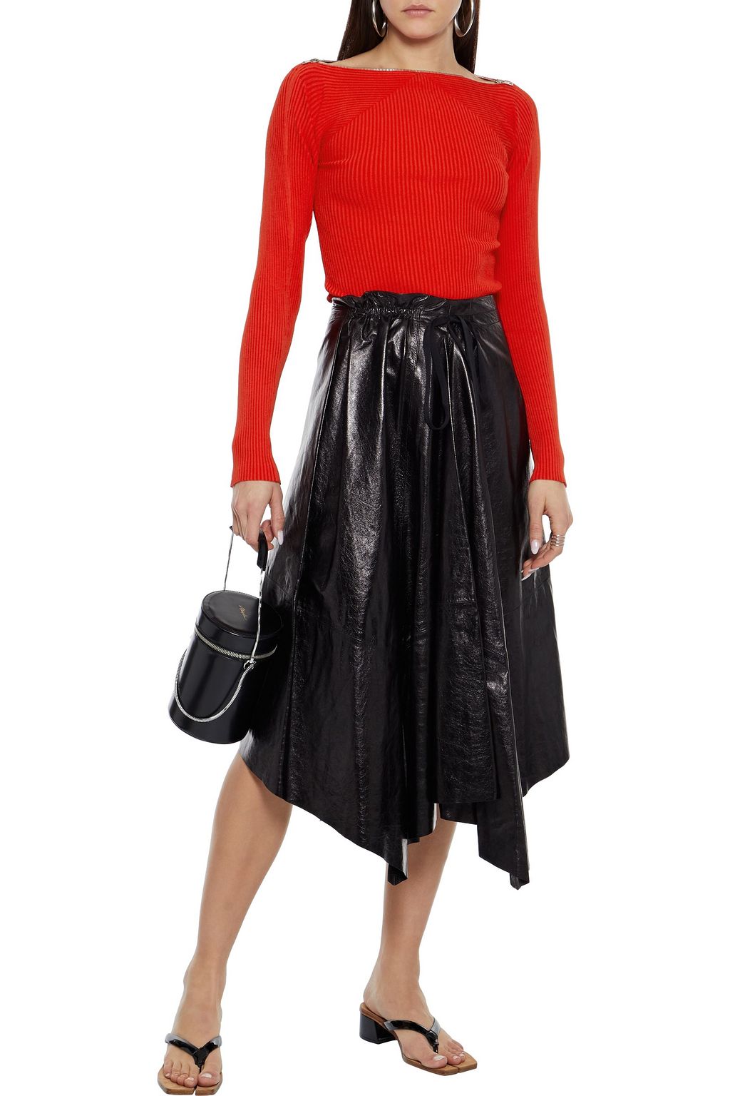 ALEXANDER WANG Zip-detailed ribbed-knit top