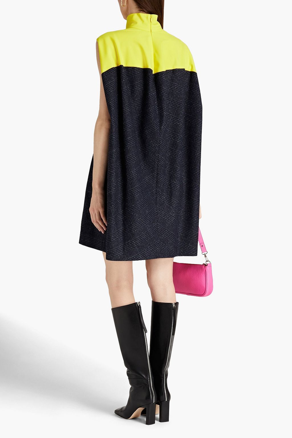 NINA RICCI Prince of Wales checked twill-paneled tweed mini dress