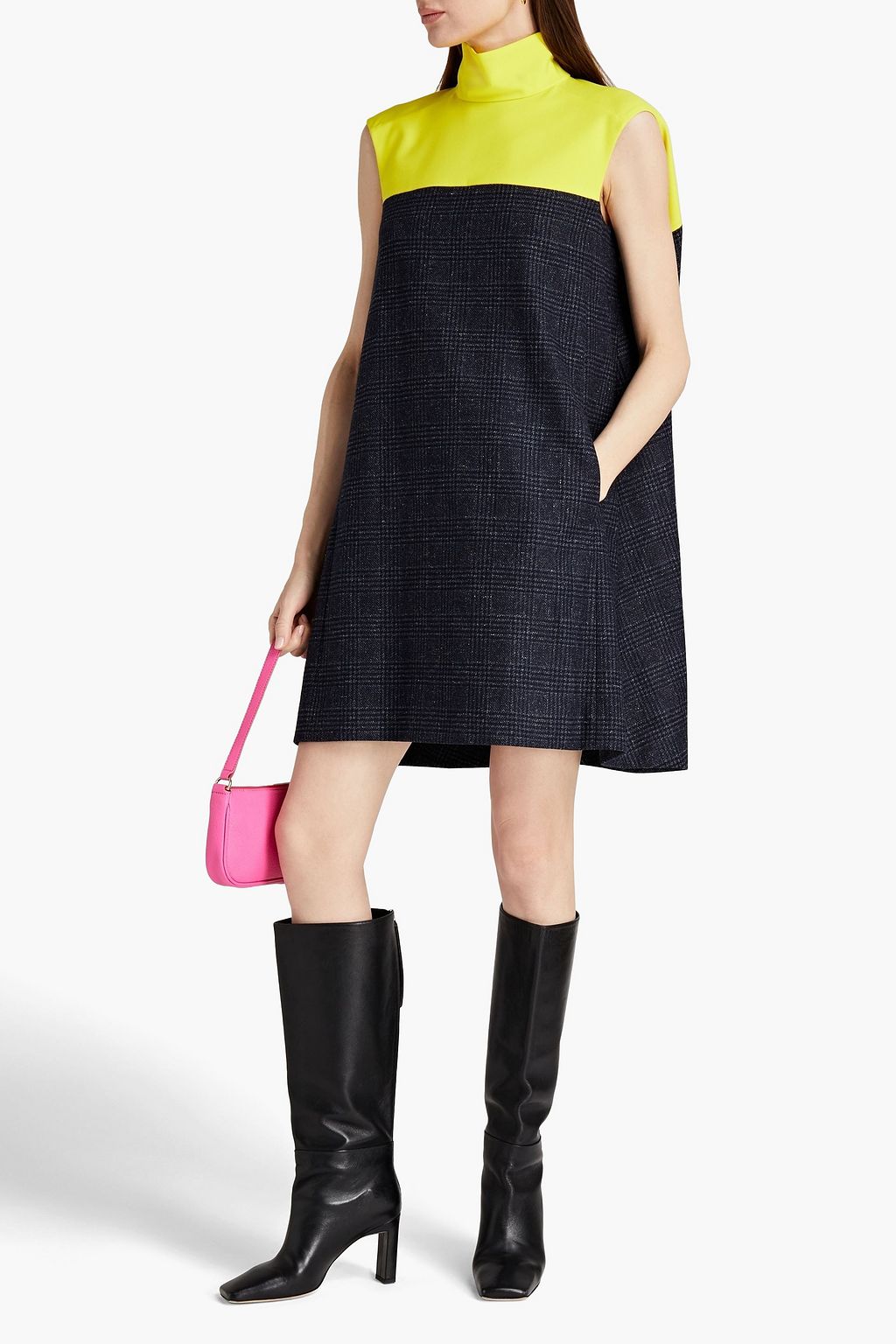 NINA RICCI Prince of Wales checked twill-paneled tweed mini dress