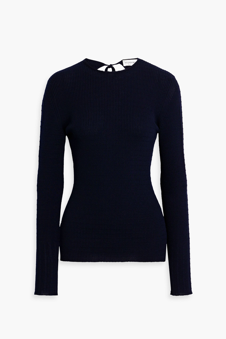 Shop Victoria Beckham Open-back Ribbed Wool Sweater In Midnight Blue