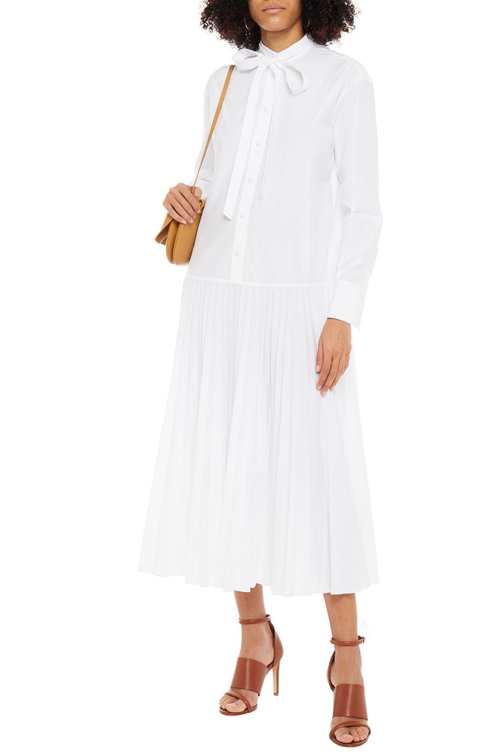 VALENTINO GARAVANI Pleated cotton-blend poplin midi dress