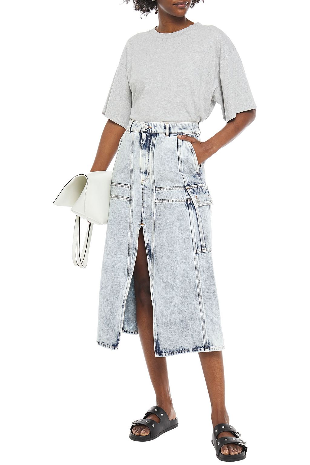 MM6 MAISON MARGIELA Acid-wash denim midi skirt