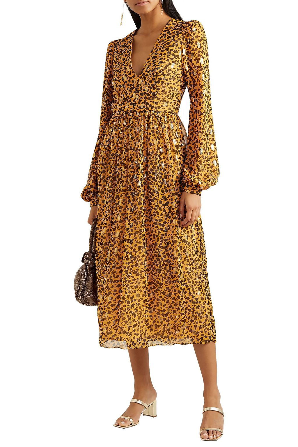 SALONI + Venyx Camille leopard-print fil coupé silk-blend chiffon midi dress