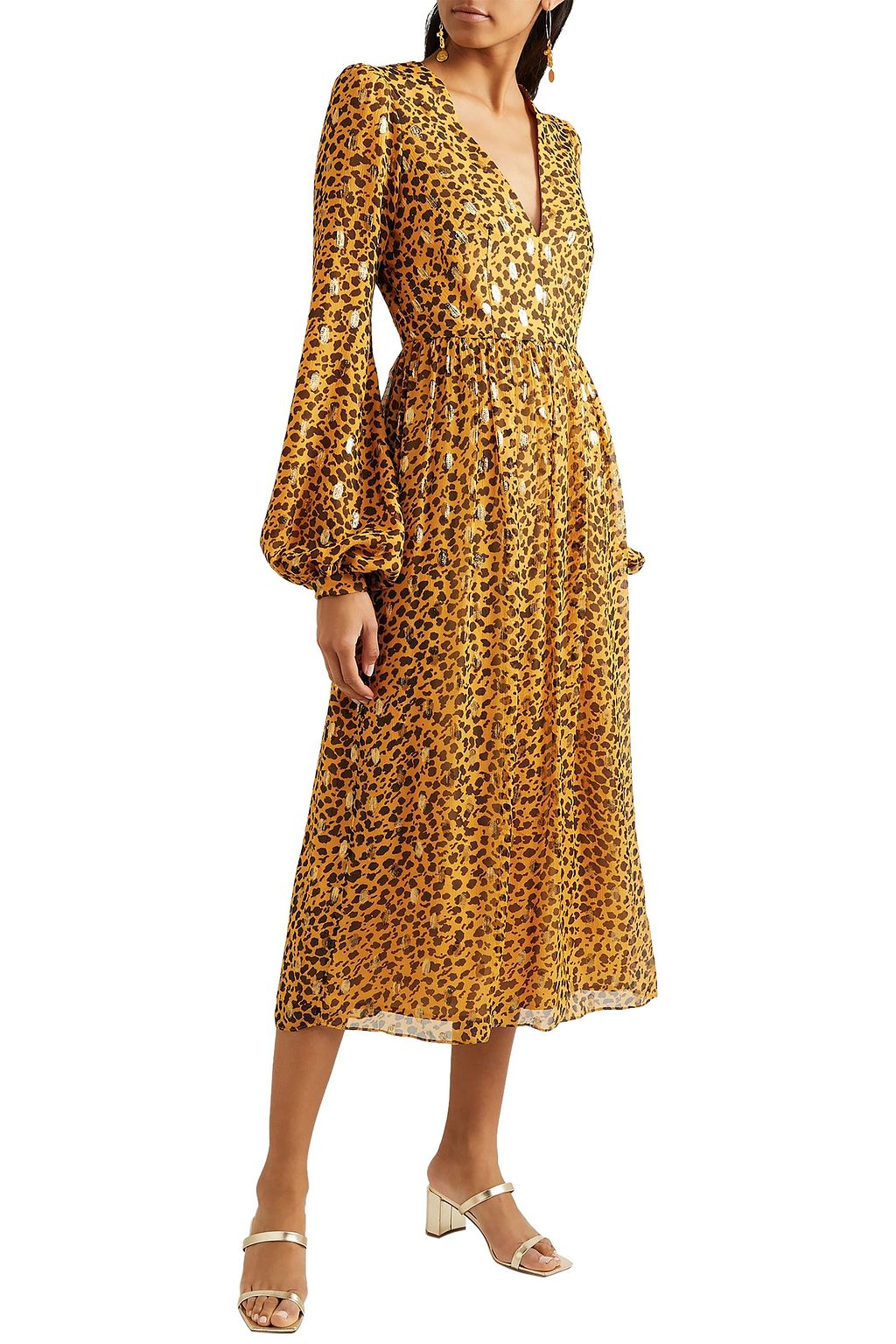 SALONI + Venyx Camille leopard-print fil coupé silk-blend chiffon midi dress