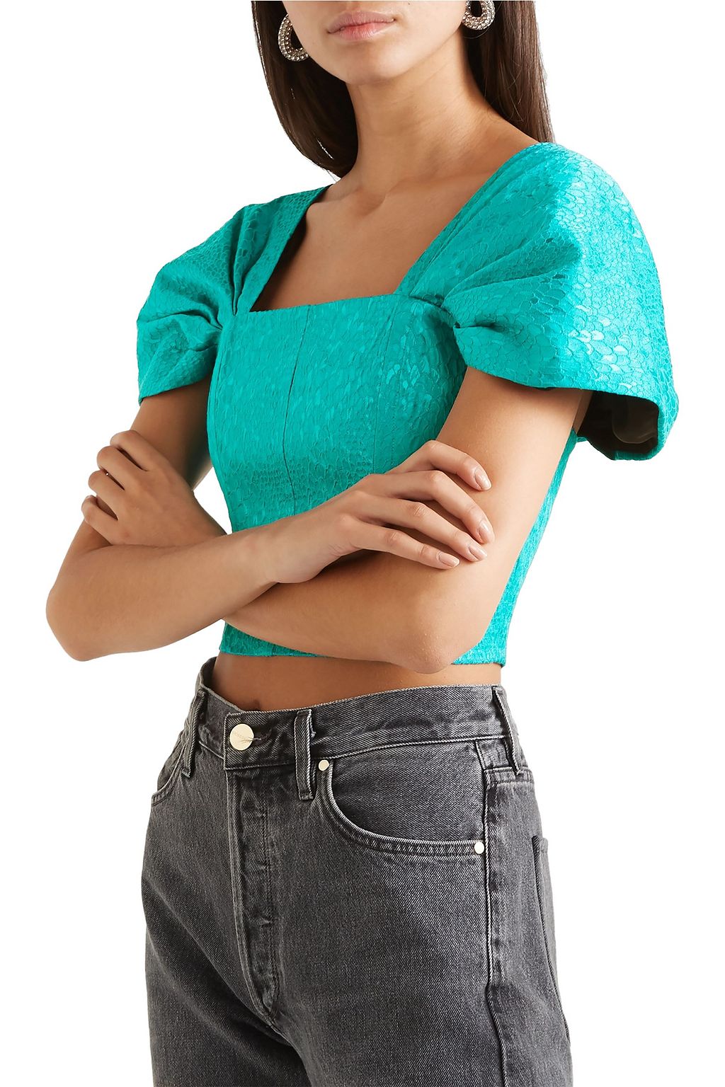 ROTATE BIRGER CHRISTENSEN Petra cropped metallic jacquard top