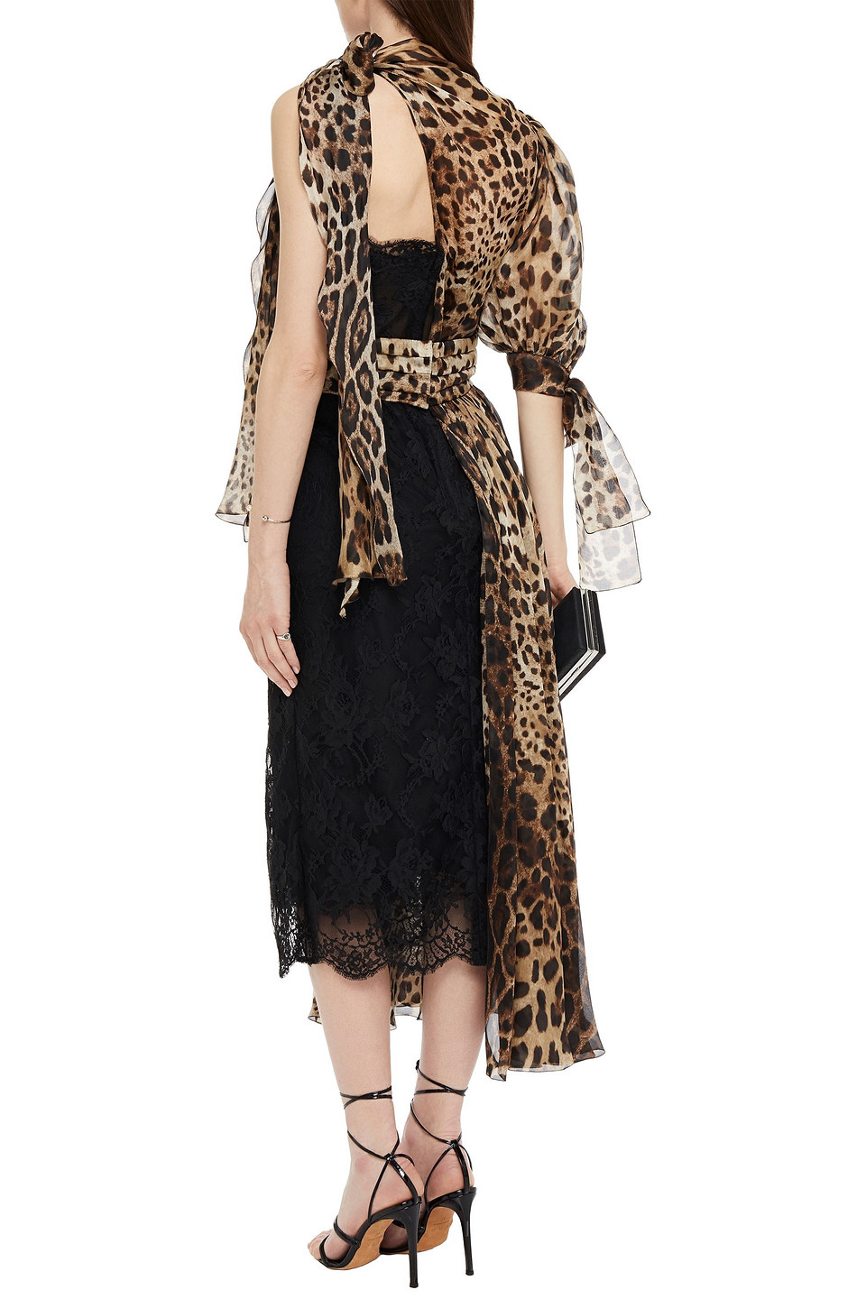  Dolce & Gabbana - Tie-neck Leopard-print Silk-blend Voile And Lace Midi Dress - Animal Print - It 36 