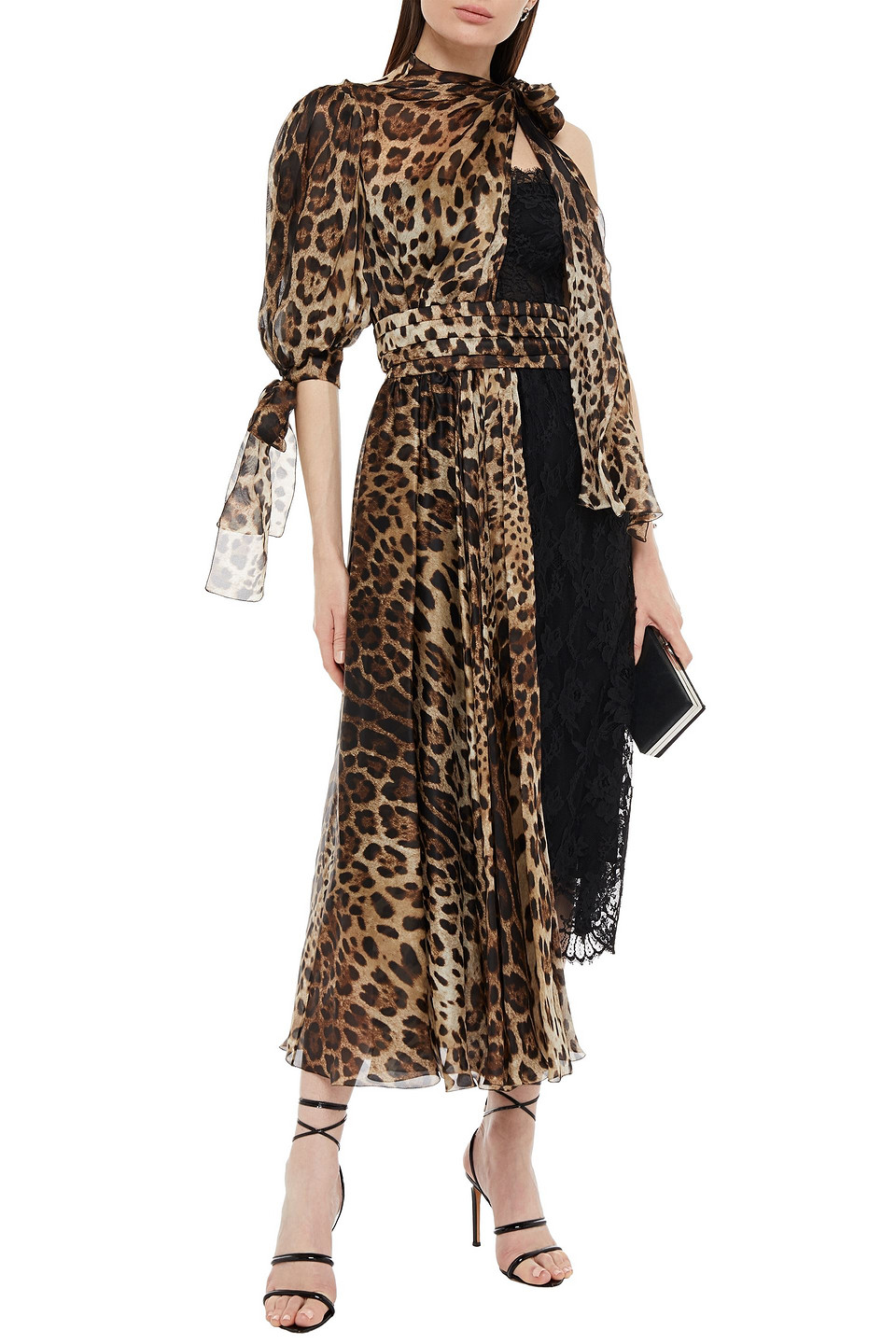  Dolce & Gabbana - Tie-neck Leopard-print Silk-blend Voile And Lace Midi Dress - Animal Print - It 36 