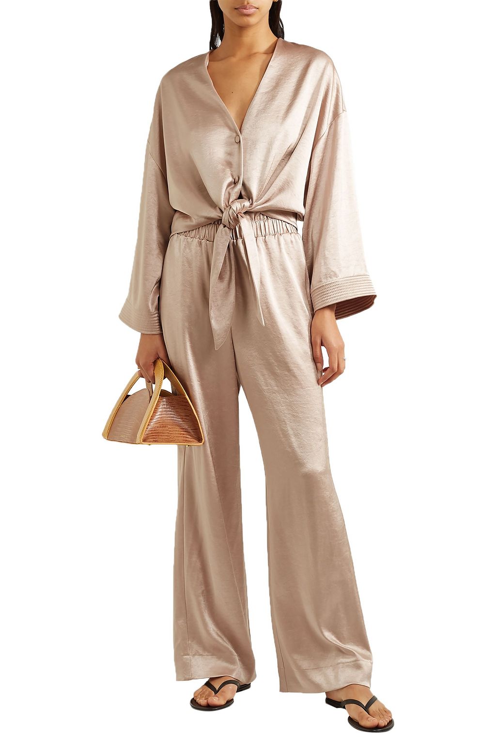 NANUSHKA Remy tie-detailed hammered-satin blouse